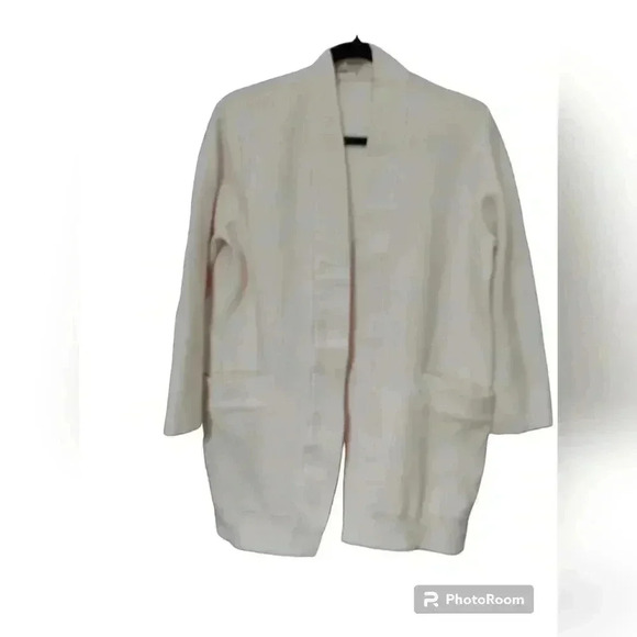 EILEEN FISHER Women’s Size S Ivory Organic Cotton Blend Rib Open Kimono Jacket - Picture 3 of 8